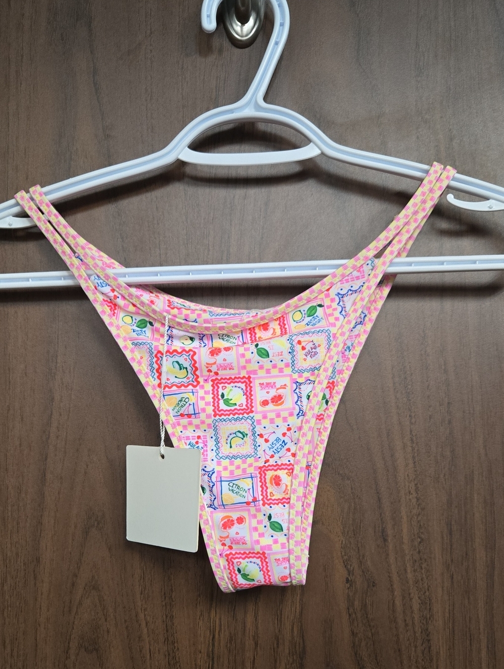 Kulani Kinis Size S Neon Pink Yellow Citrus Themed Hi Cut Bikini Bottom
